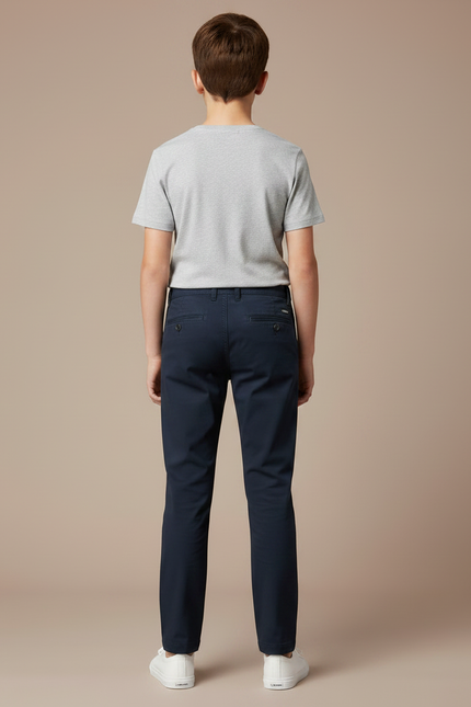 Pantalon Chino Bleu Marine Coton Droit Garçon Décontracté - vue 2