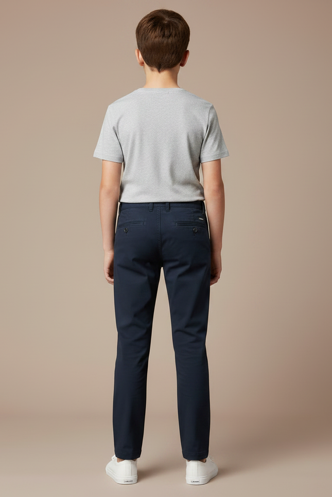 Pantalon Chino Bleu Marine Coton Droit Garçon Décontracté - vue 2