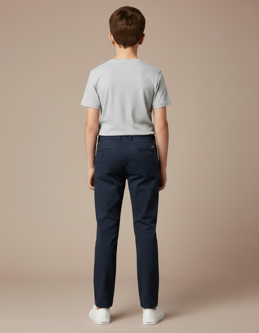 Pantalon Chino Bleu Marine Coton Droit Garçon Décontracté - vue 2
