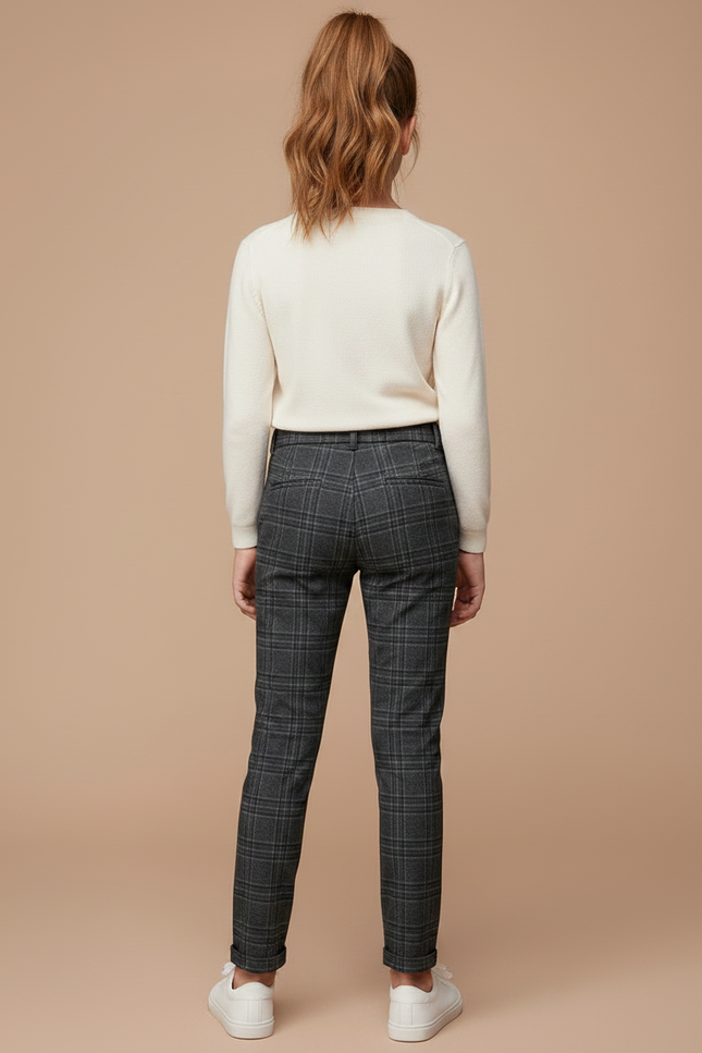 Pantalon Chino Carreaux Gris Slim Fille - Tweed - vue 2