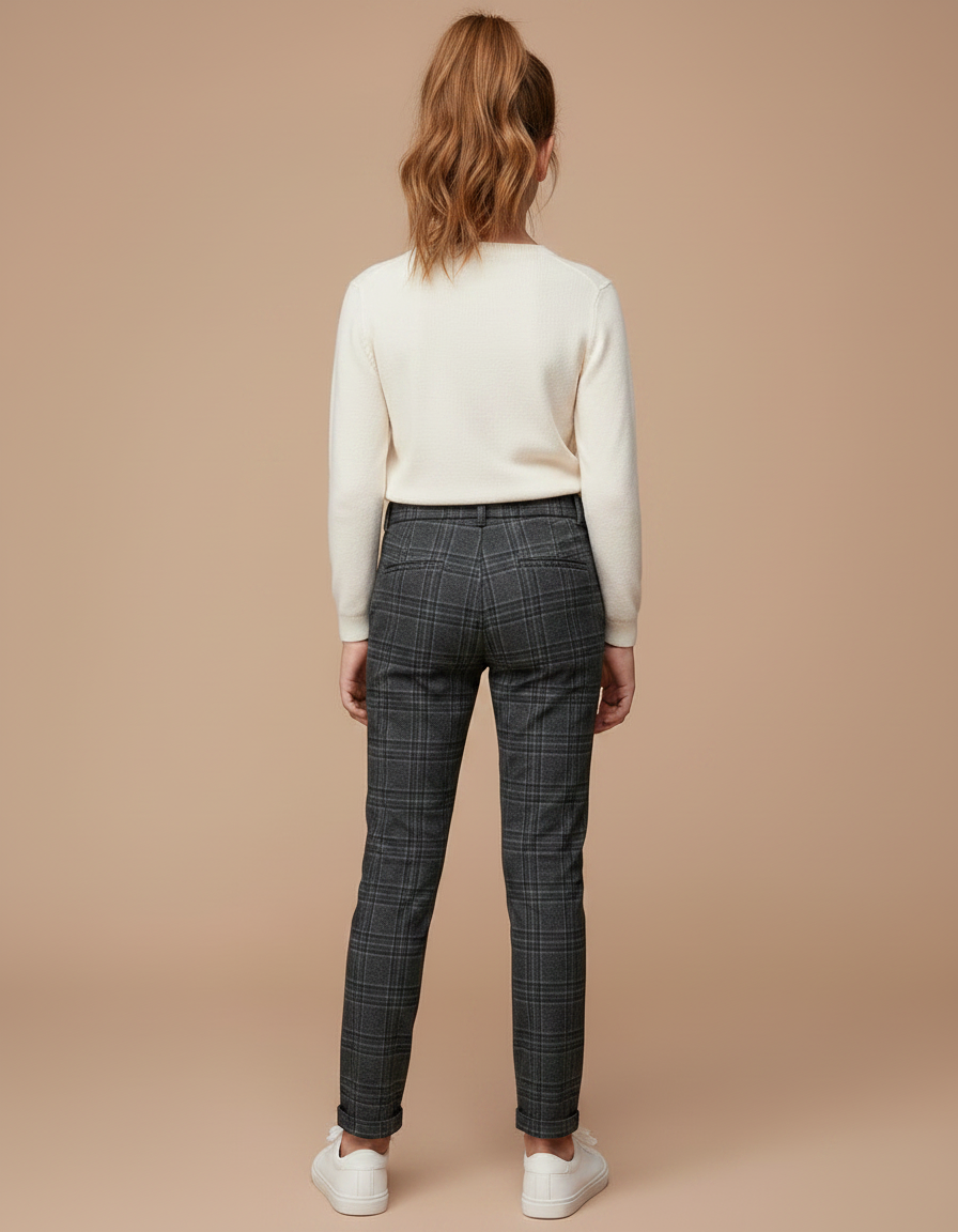 Pantalon Chino Carreaux Gris Slim Fille - Tweed - vue 2