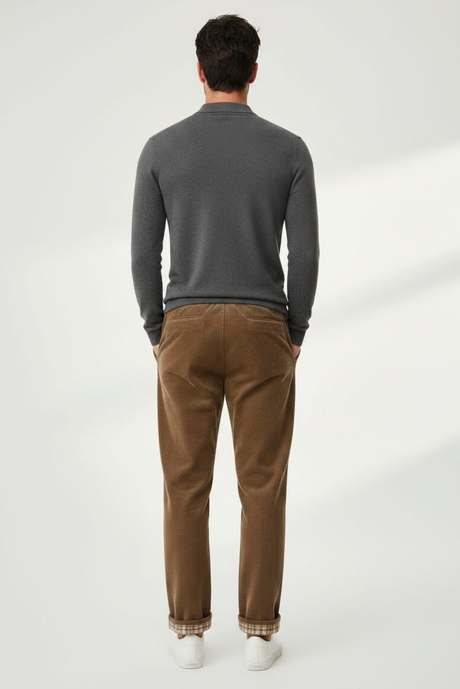Pantalon Chino Marron Côtelé Droit Cordon Homme - Cordé - vue 2