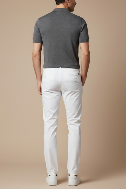 Pantalon Chino Blanc Coton Droit Élégant Homme - vue 2