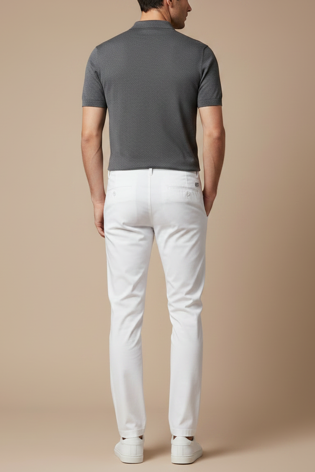 Pantalon Chino Blanc Coton Droit Élégant Homme - vue 2
