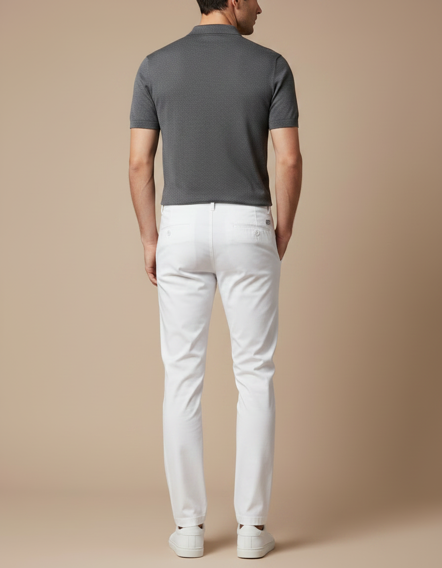 Pantalon Chino Blanc Coton Droit Élégant Homme - vue 2