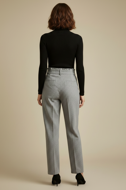 Pantalon Chino Gris Taille Haute Ample Décontracté Femme - Tweed - vue 2