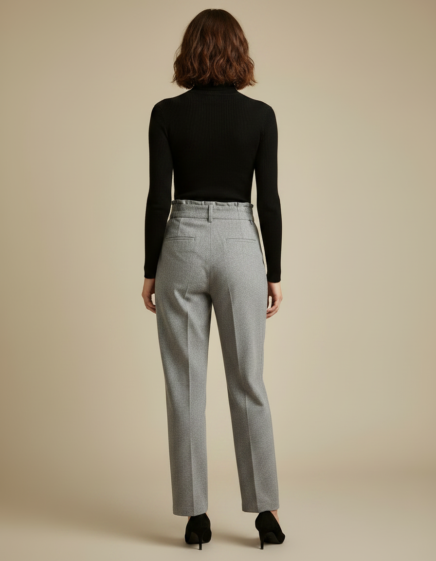 Pantalon Chino Gris Taille Haute Ample Décontracté Femme - Tweed - vue 2