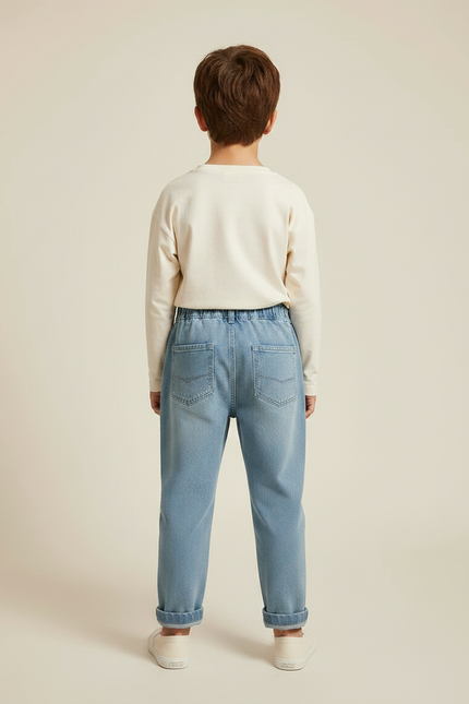 Pantalon Chino Bleu Denim Ample Coton Enfant Décontracté Patch - Jean - vue 2