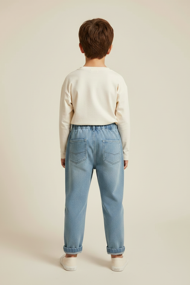 Pantalon Chino Bleu Denim Ample Coton Enfant Décontracté Patch - Jean - vue 2