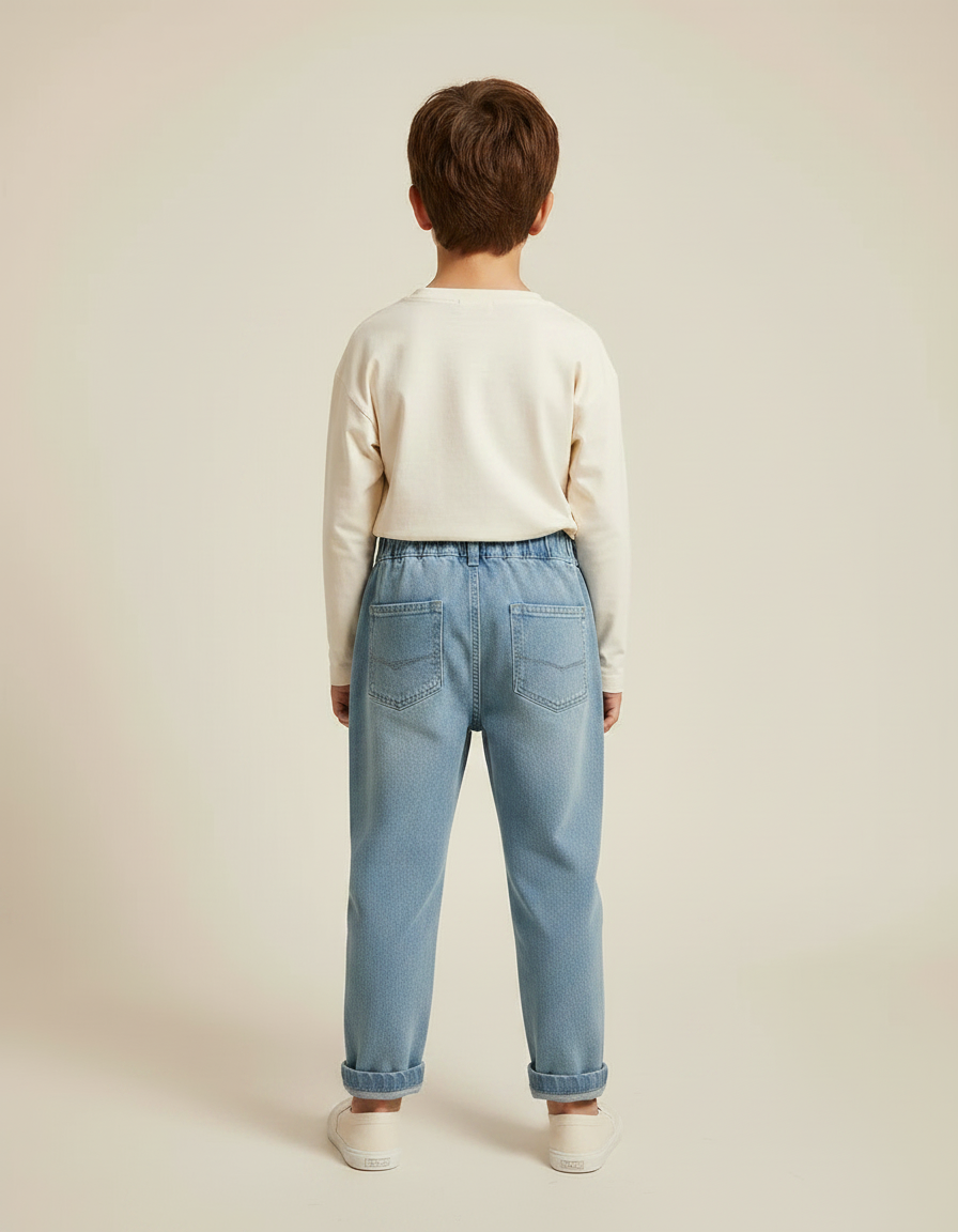 Pantalon Chino Bleu Denim Ample Coton Enfant Décontracté Patch - Jean - vue 2
