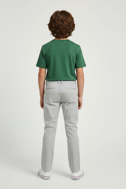 Pantalon Chino Gris Coton Slim Enfant Confortable - Gabardine - vue 2