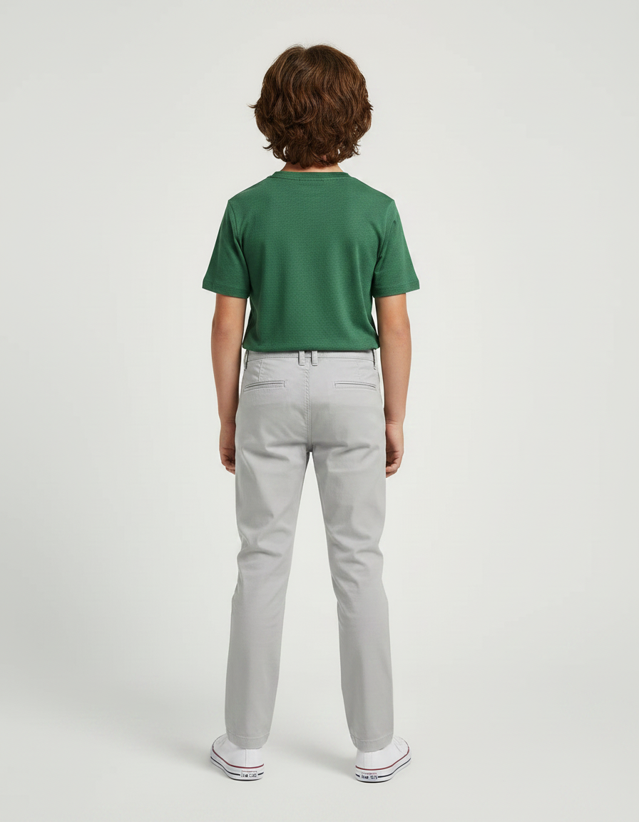 Pantalon Chino Gris Coton Slim Enfant Confortable - Gabardine - vue 2