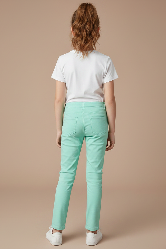Pantalon Chino Vert Menthe Coton Slim Fille - vue 2