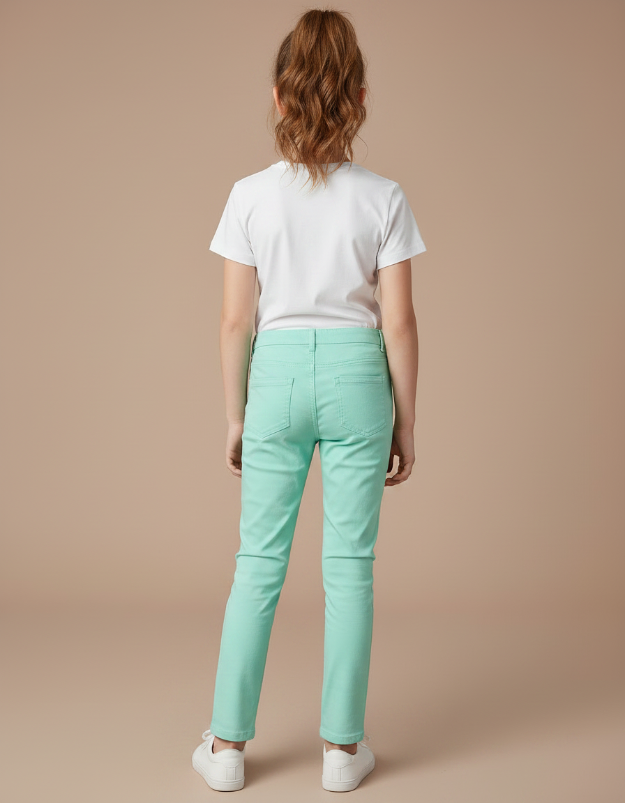 Pantalon Chino Vert Menthe Coton Slim Fille - vue 2