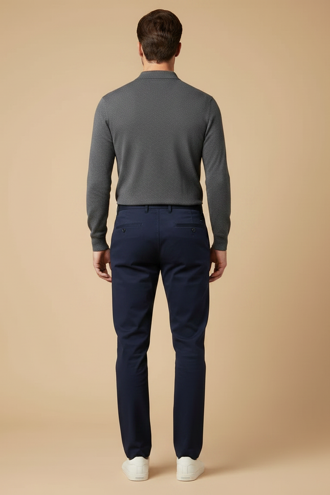 Pantalon Chino Stretch - Marine Coton - vue 2