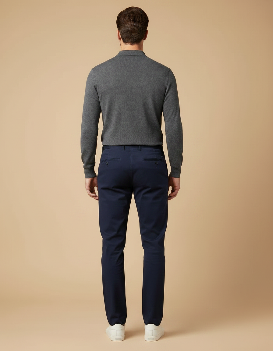 Pantalon Chino Stretch - Marine Coton - vue 2