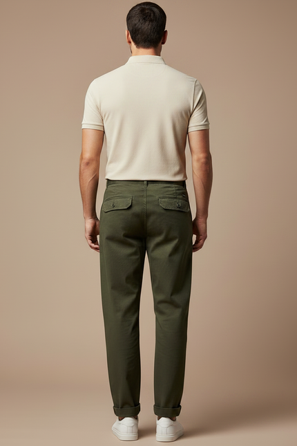 Pantalon Chino Kaki Coton Décontracté Ample Homme - vue 2