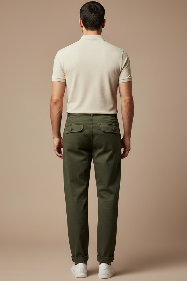 Pantalon Chino Kaki Coton Décontracté Ample Homme - vue 2