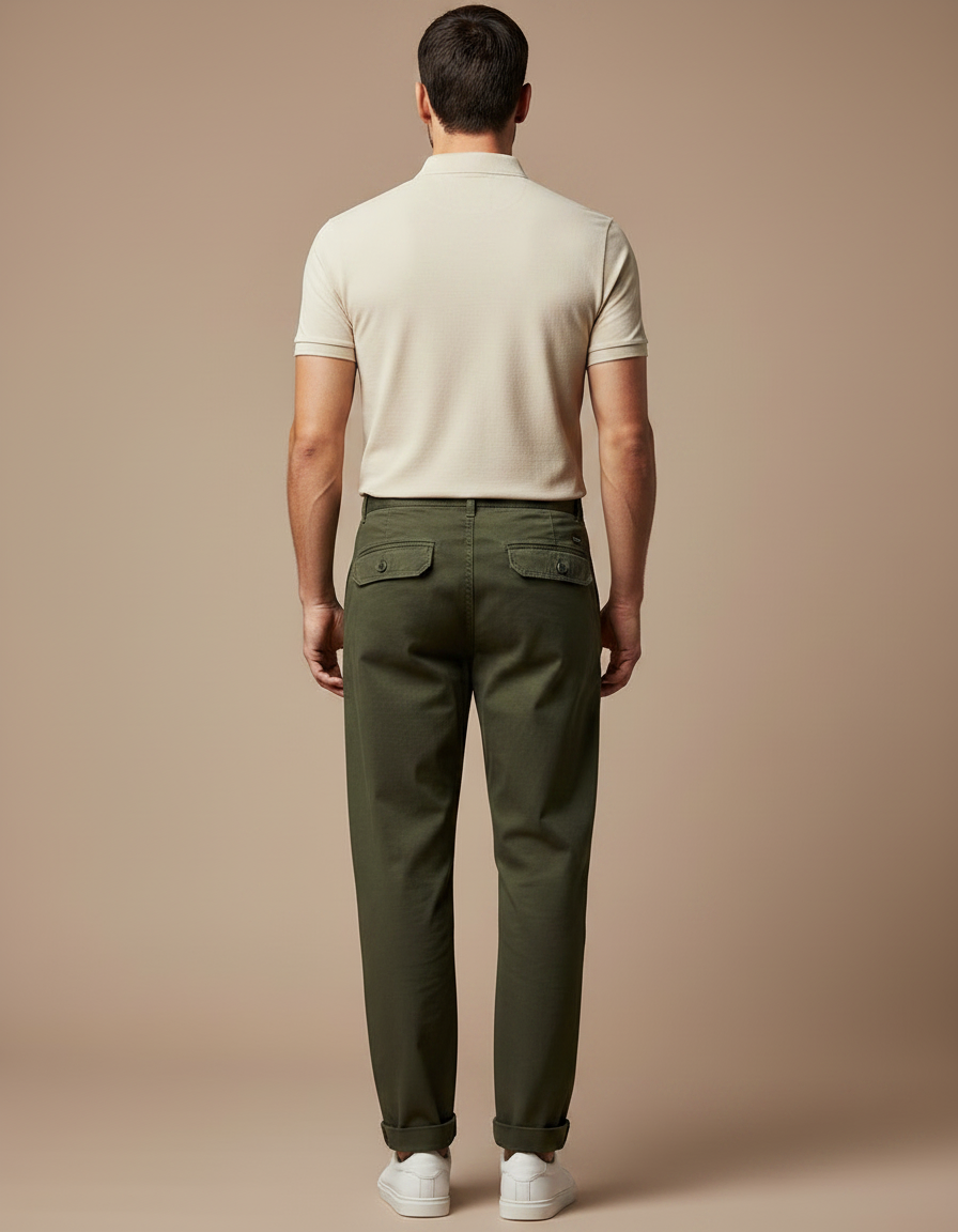 Pantalon Chino Kaki Coton Décontracté Ample Homme - vue 2