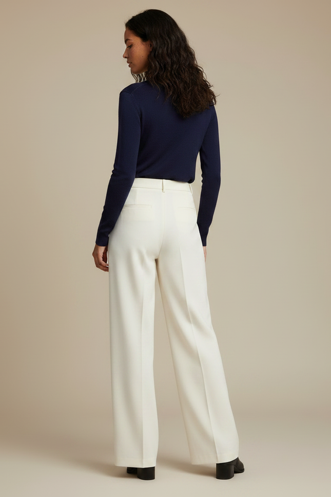 Pantalon Chino Écru Taille Haute Ample Élégant - Blanc Gabardine - vue 2