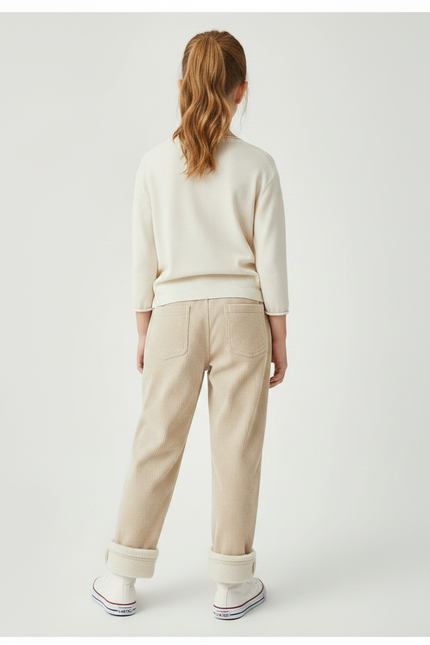 Pantalon Chino Écru Côtelé Doublé Chaud Enfant - Beige Velours - vue 2
