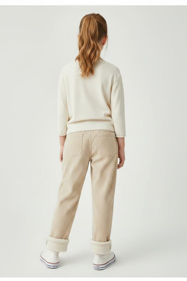 Pantalon Chino Écru Côtelé Doublé Chaud Enfant - Beige Velours - vue 2
