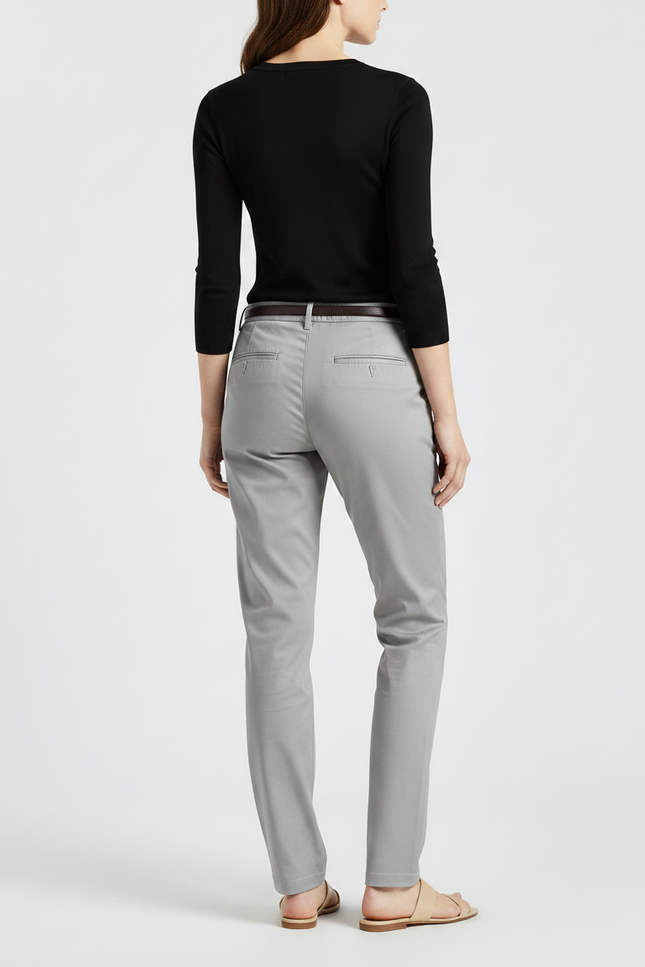 Pantalon Chino Gris Clair Coupe Droite Femme - Gabardine - vue 2