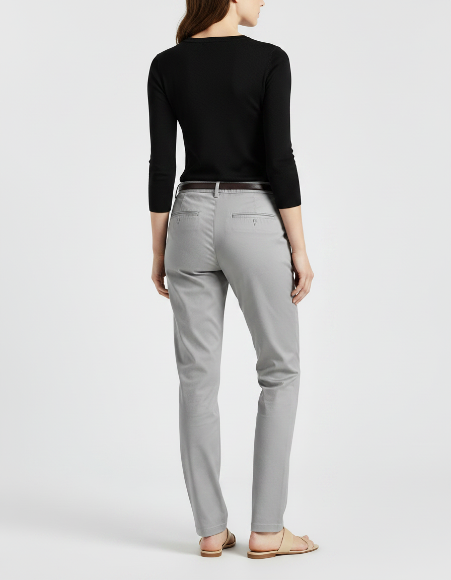 Pantalon Chino Gris Clair Coupe Droite Femme - Gabardine - vue 2
