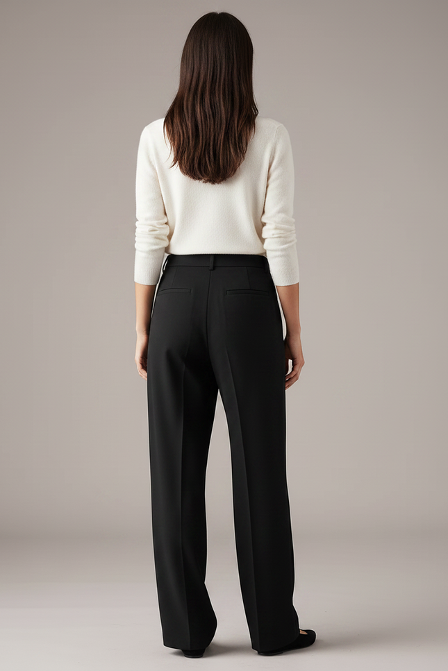 Pantalon Chino Noir Ample Fluide Élégant Hiver - Polyester - vue 2