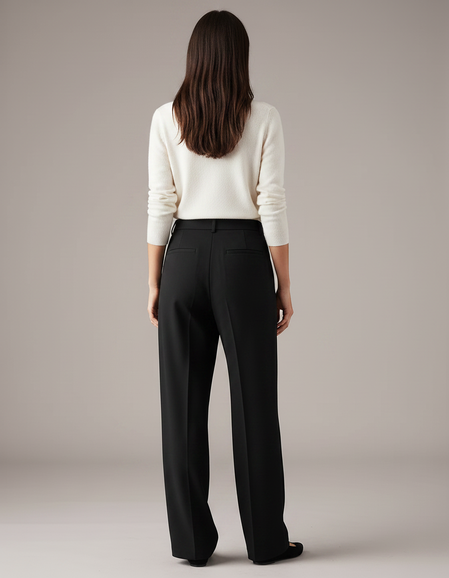 Pantalon Chino Noir Ample Fluide Élégant Hiver - Polyester - vue 2