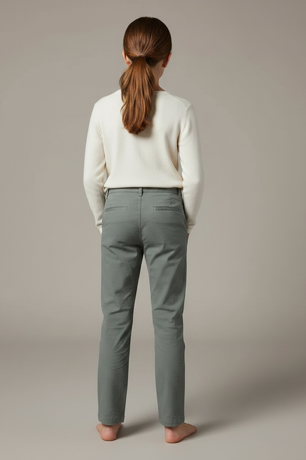 Pantalon Chino Vert Coton Droit Décontracté Enfant - Gabardine - vue 2