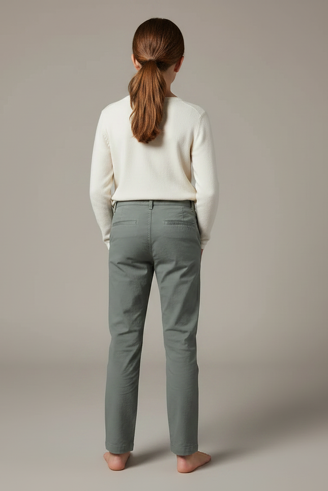 Pantalon Chino Vert Coton Droit Décontracté Enfant - Gabardine - vue 2