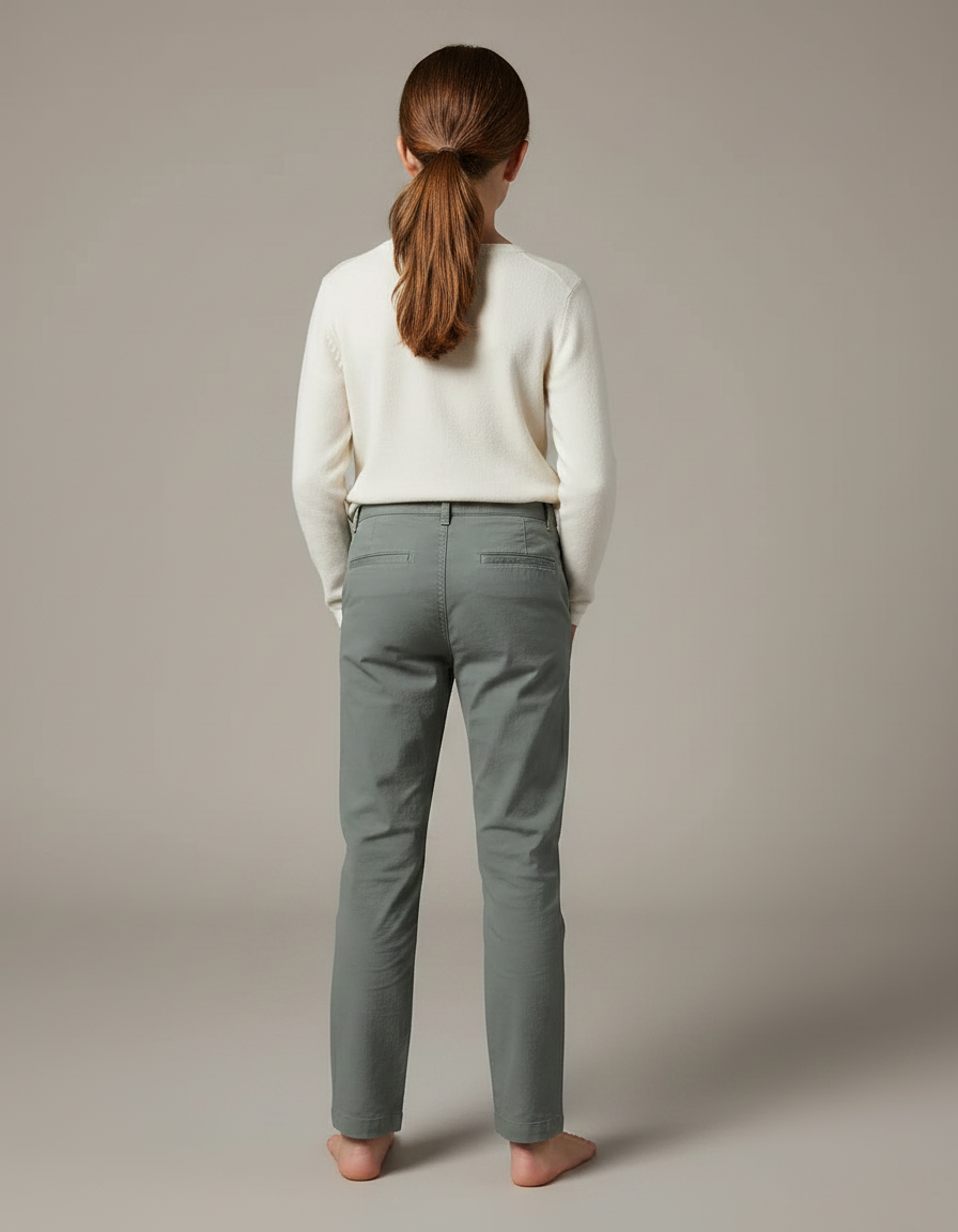 Pantalon Chino Vert Coton Droit Décontracté Enfant - Gabardine - vue 2