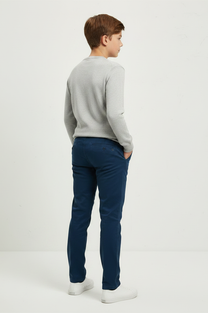 Pantalon Chino Bleu Marine Coton Coupe Slim Enfant - vue 2