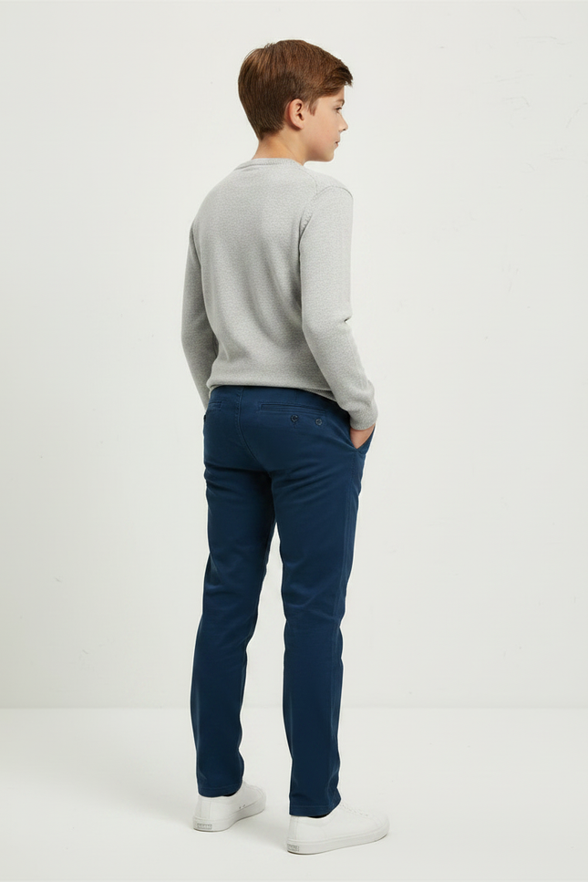 Pantalon Chino Bleu Marine Coton Coupe Slim Enfant - vue 2