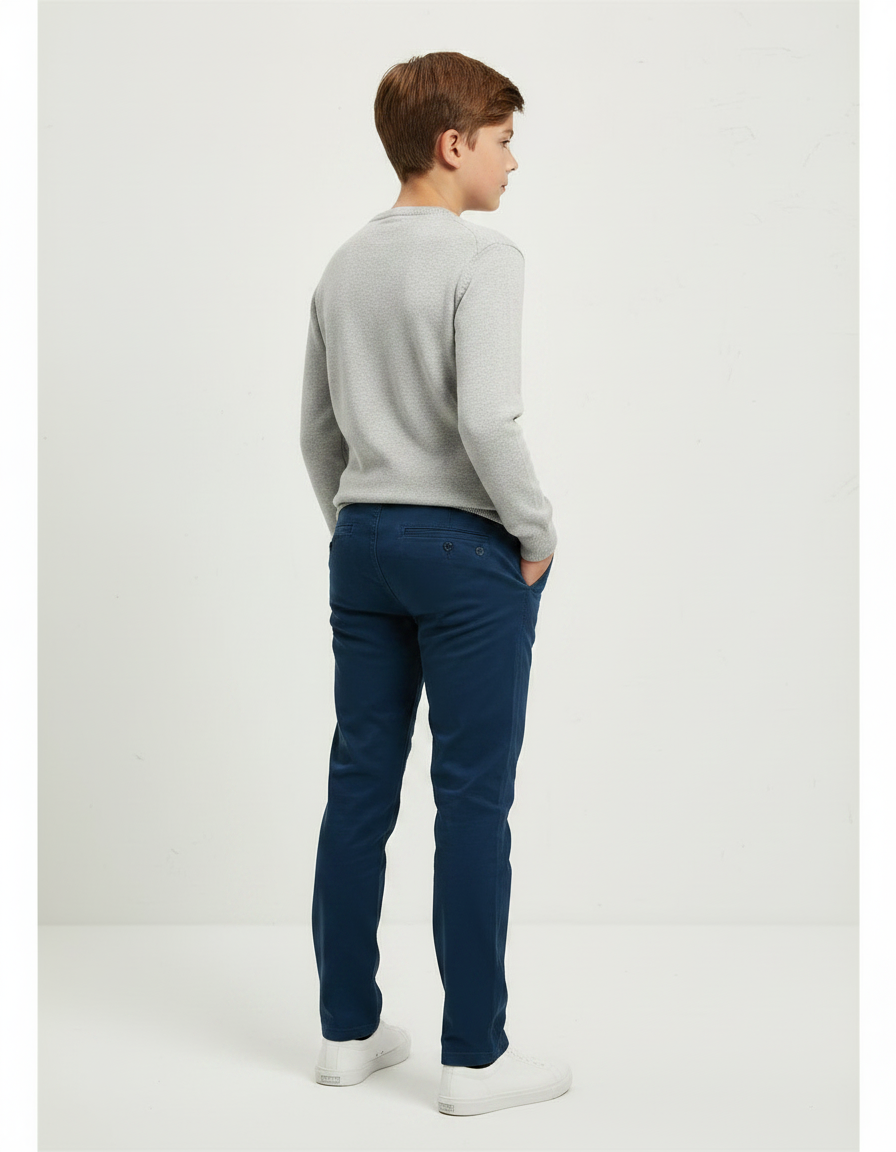 Pantalon Chino Bleu Marine Coton Coupe Slim Enfant - vue 2
