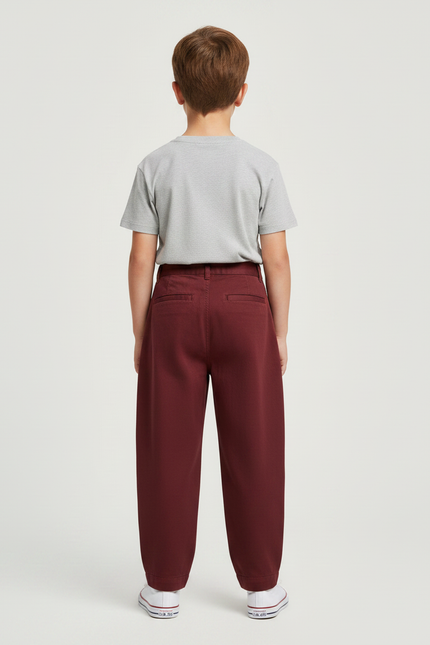 Pantalon Chino Bordeaux Ample Plissé Coton Garçon - vue 2