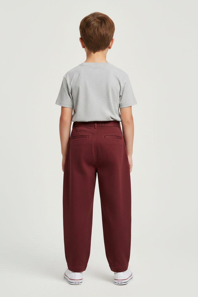 Pantalon Chino Bordeaux Ample Plissé Coton Garçon - vue 2