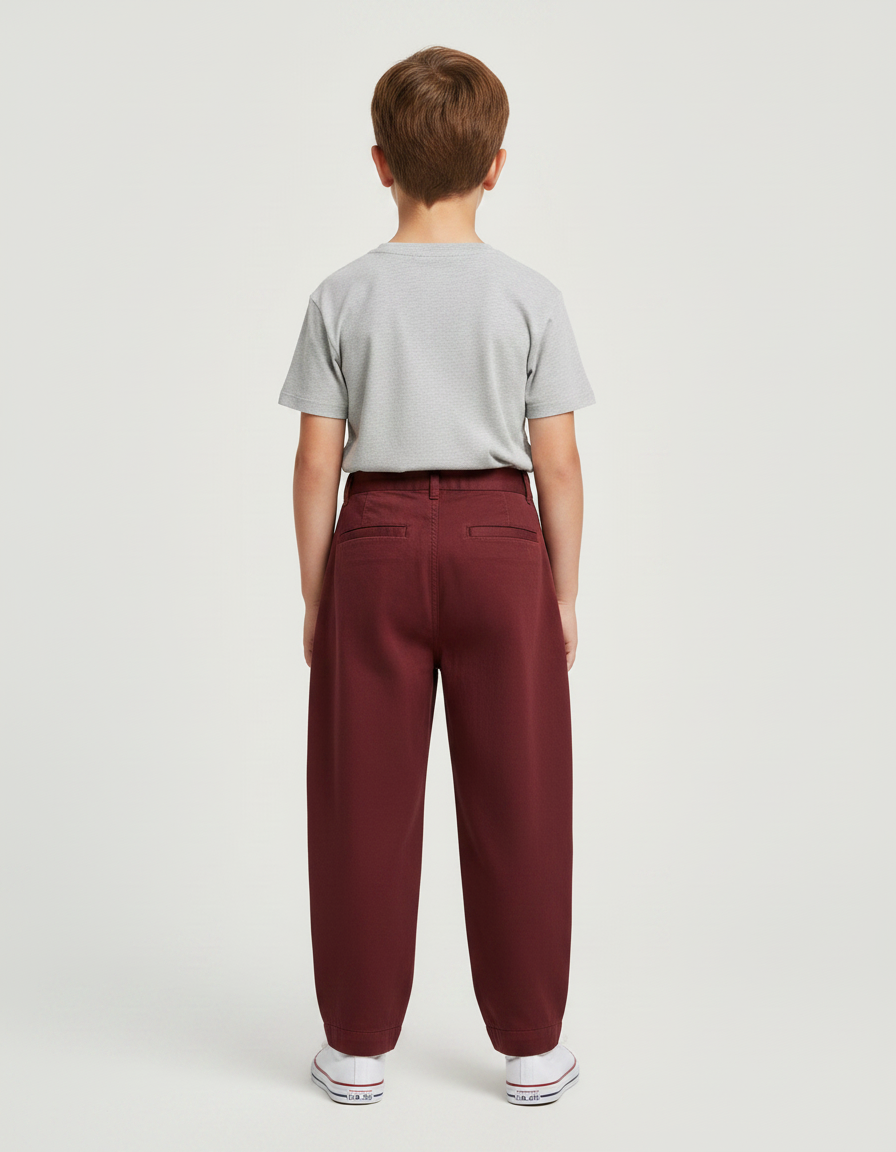 Pantalon Chino Bordeaux Ample Plissé Coton Garçon - vue 2