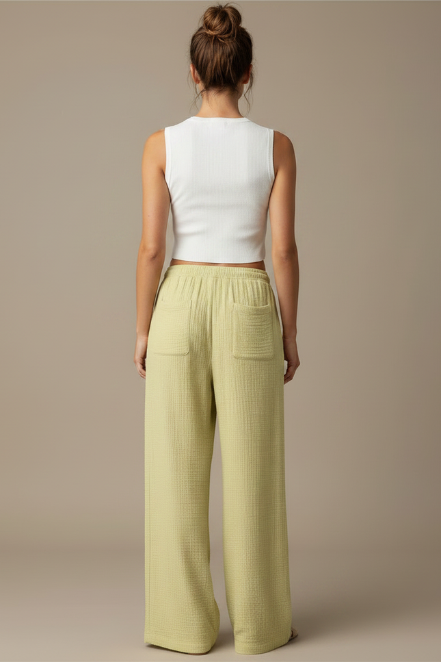 Pantalon Chino Vert Ample Texturé Décontracté Femme - Coton - vue 2