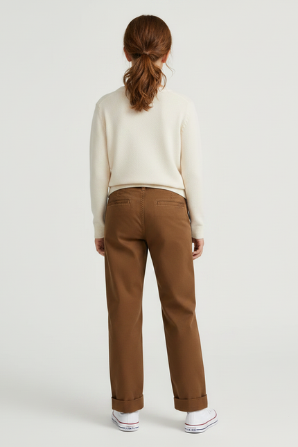 Pantalon Chino Marron Ample Coton Enfant Décontracté - vue 2