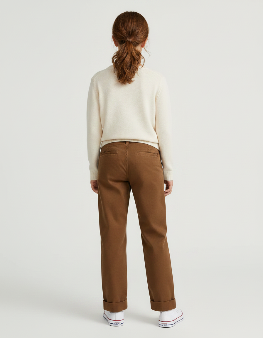 Pantalon Chino Marron Ample Coton Enfant Décontracté - vue 2