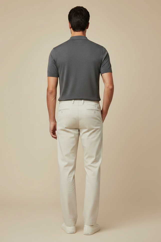 Pantalon Chino Beige Clair Coton Droit Décontracté Homme - Gabardine - vue 2