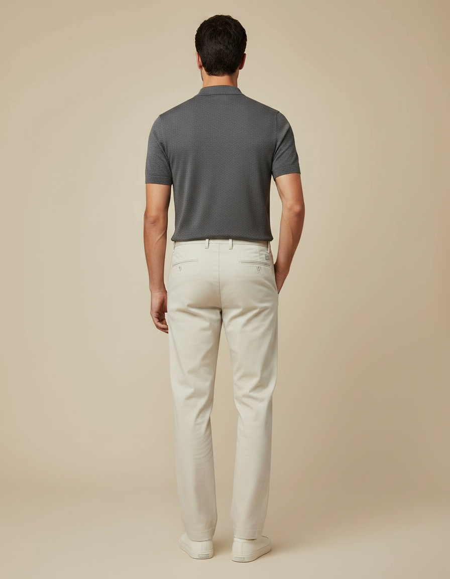 Pantalon Chino Beige Clair Coton Droit Décontracté Homme - Gabardine - vue 2