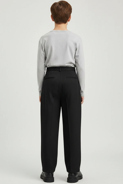 Pantalon Chino Noir Ample Plissé Décontracté Garçon - Gabardine - vue 2