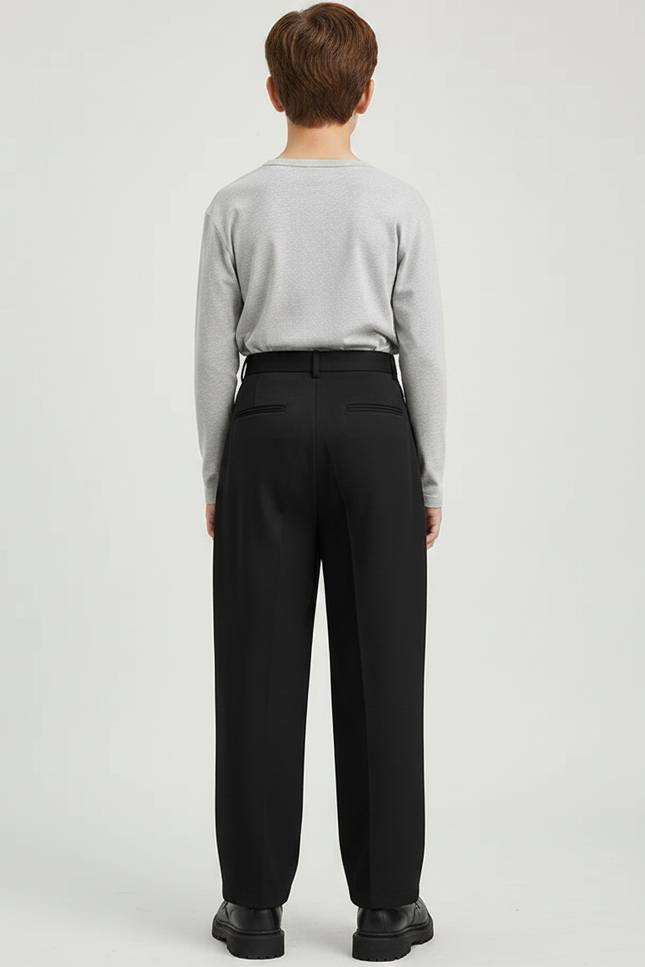 Pantalon Chino Noir Ample Plissé Décontracté Garçon - Gabardine - vue 2