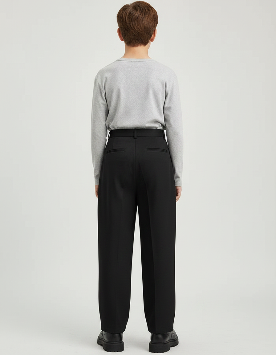 Pantalon Chino Noir Ample Plissé Décontracté Garçon - Gabardine - vue 2