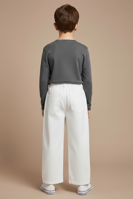 Pantalon Chino Blanc Ample Droit Décontracté Enfant - Jean - vue 2