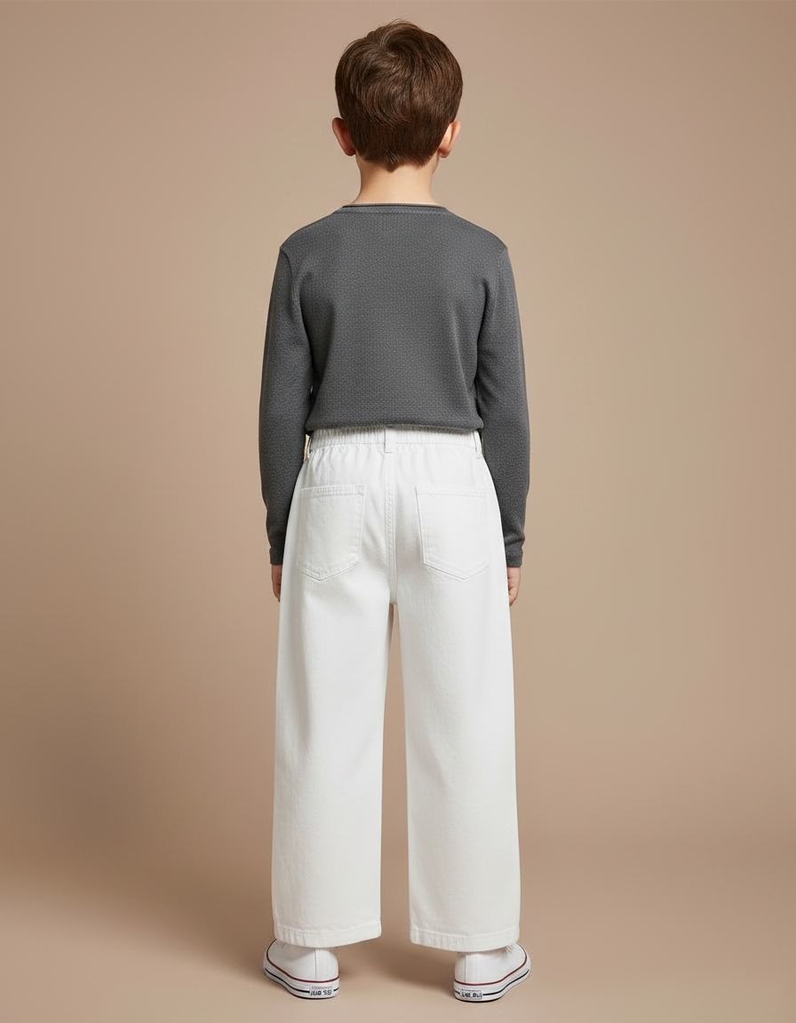 Pantalon Chino Blanc Ample Droit Décontracté Enfant - Jean - vue 2