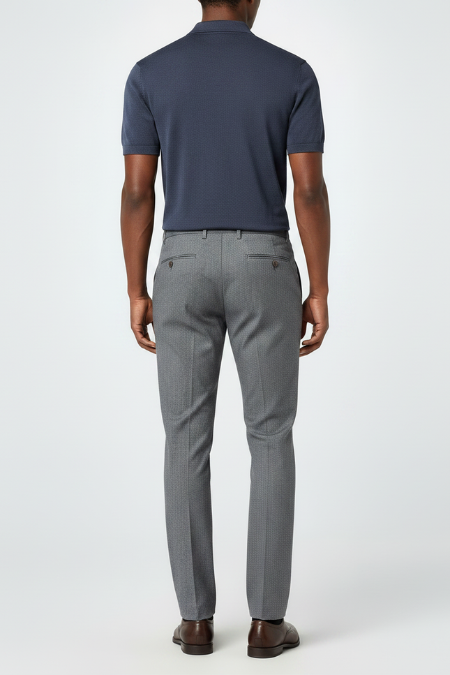 Pantalon Chino Gris Texturé Droit Élégant Homme - Gabardine - vue 2